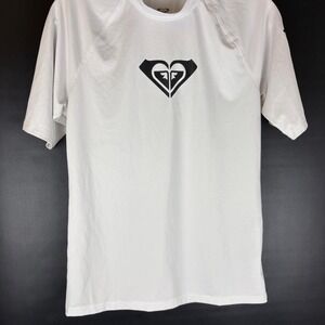 Kids Roxy white swim shirt with black logo